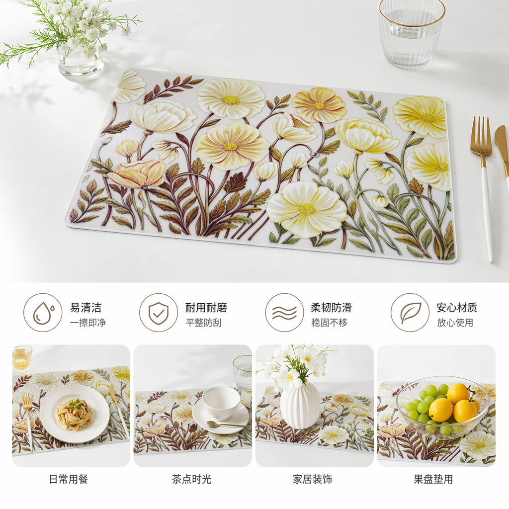 花卉图案装饰垫子 家居客厅卧室防滑地毯
