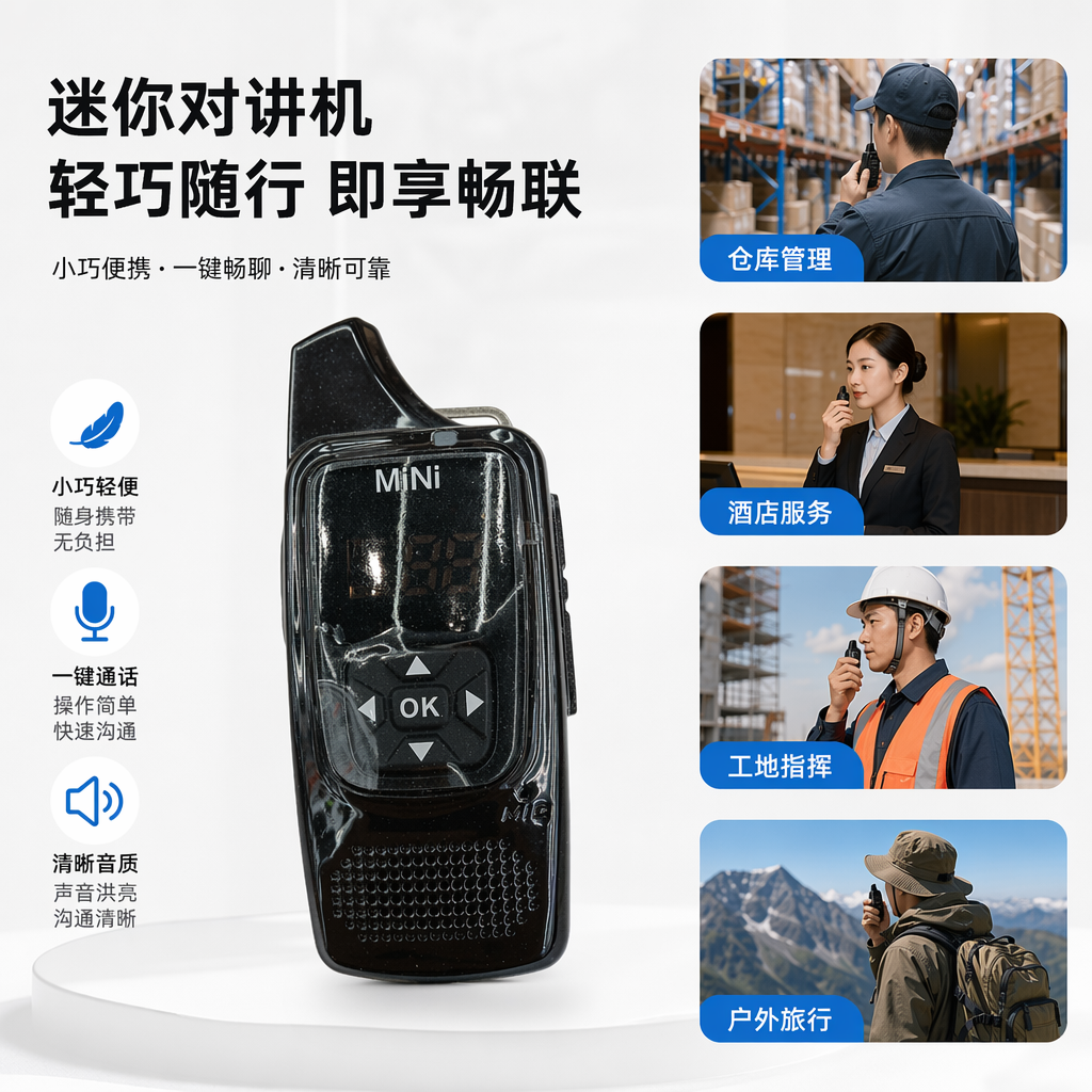 口哨款迷你对讲机黑色对讲机 金属机身 远距离双频通讯 户外作业专用