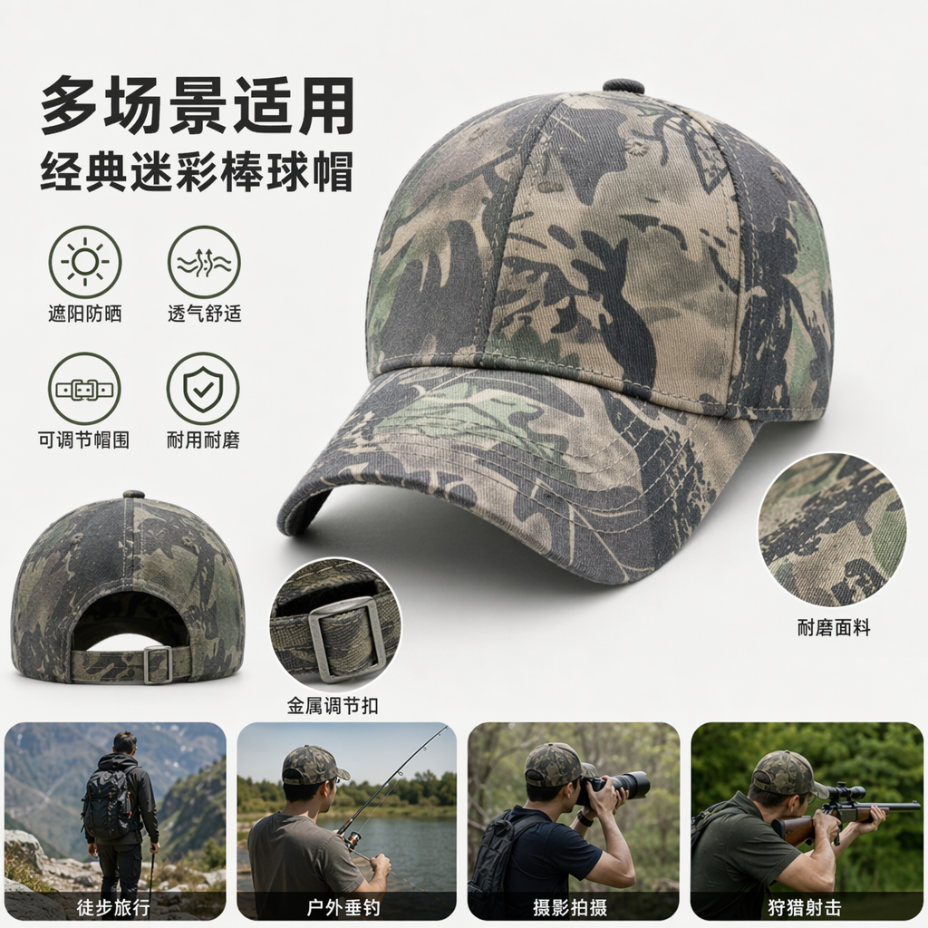 迷彩印花棒球帽 男女通用 Adjustable可调节休闲遮阳帽