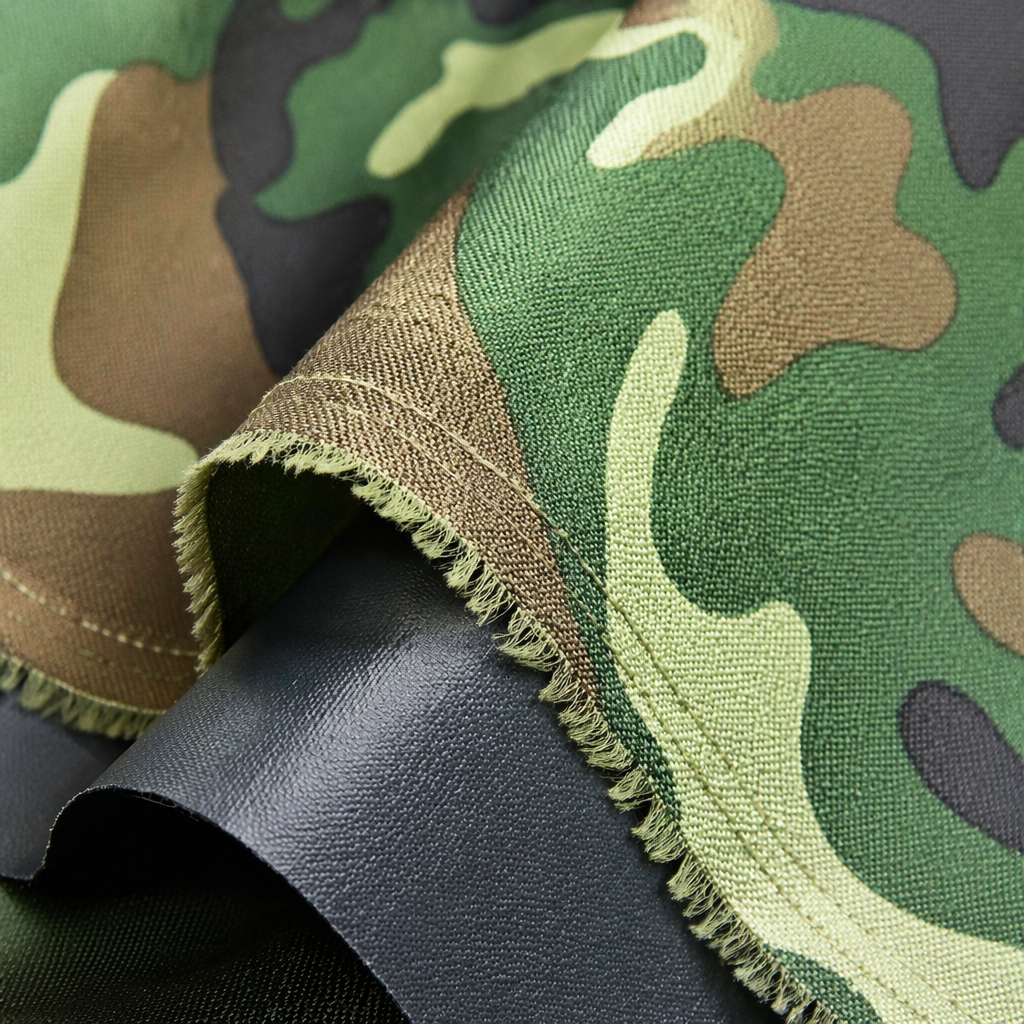 The green camouflage fabric is waterproof and wear-resistant. It is a polyester-cotton blend available in three colors: beige, white and grey. The width is 150cm Application Scenario
