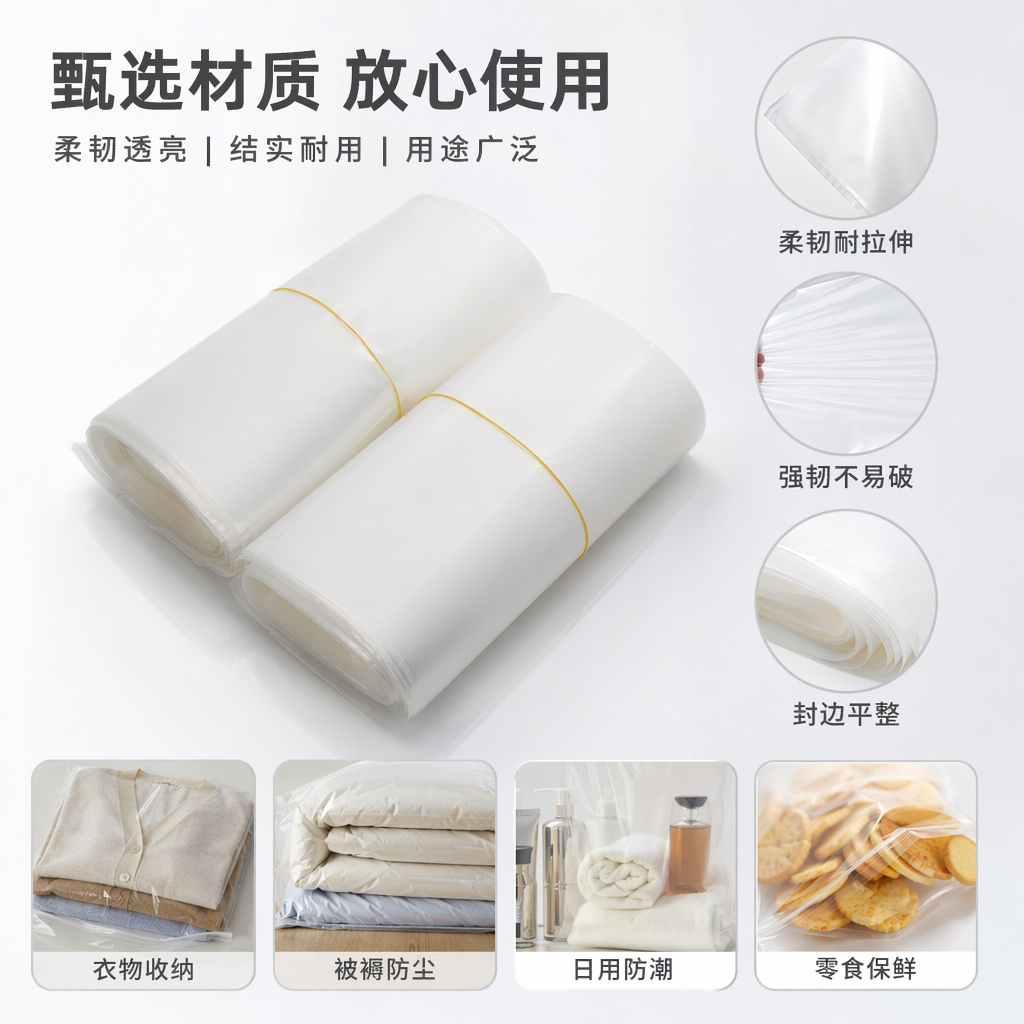 白色塑料袋卷 加厚防撕家用食品级环保密封保鲜袋