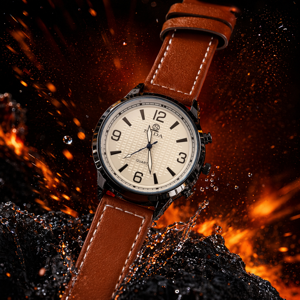 A simple business quartz watch for men with a brown leather strap and a leather strap that is waterproof and luminous Specification image
