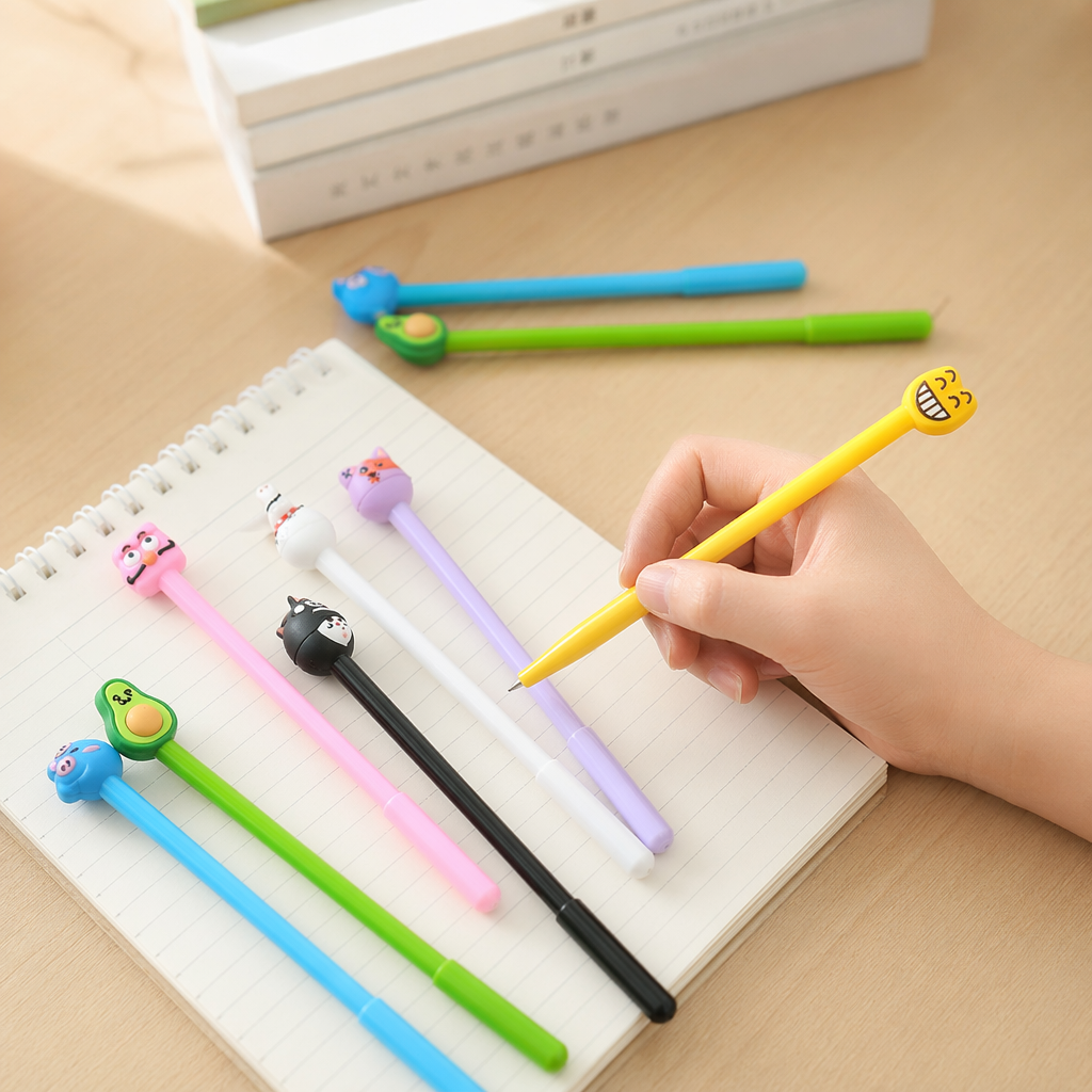 Colorful cartoon pen caps, stationery pen sets, cute student creative pen accessories details Picture