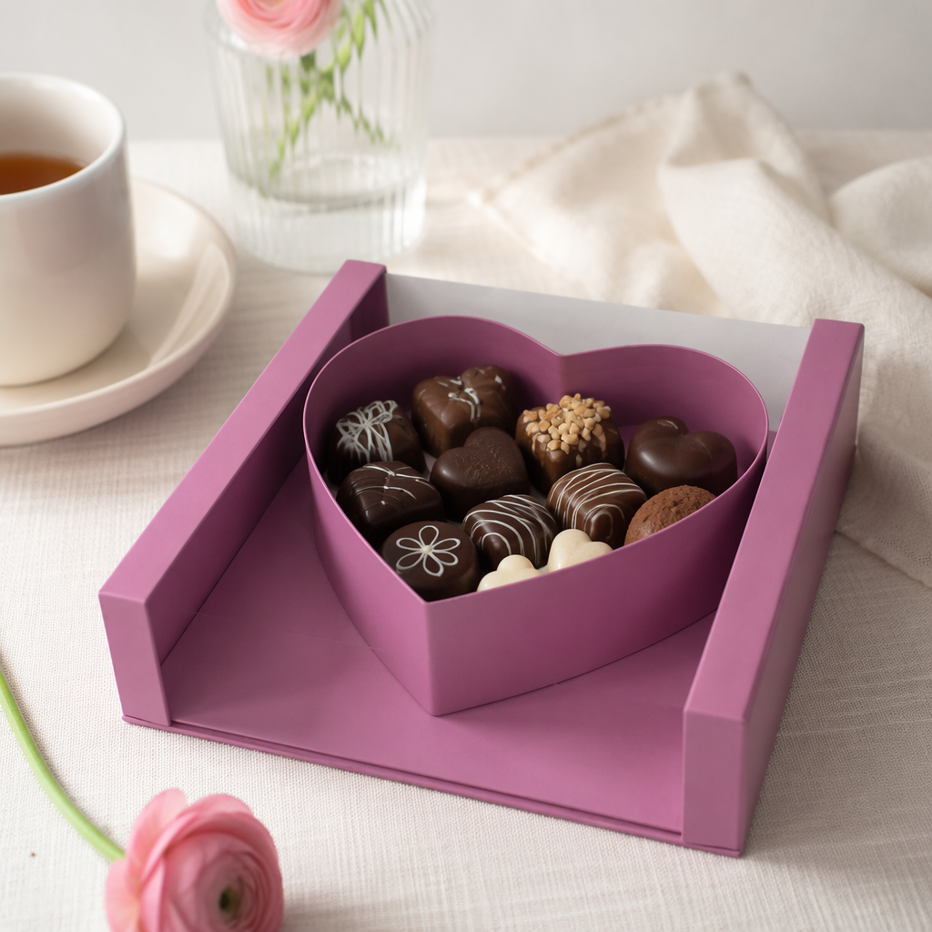 Pink heart-shaped gift box with candies and chocolates for Valentine's Day and birthdays details Picture