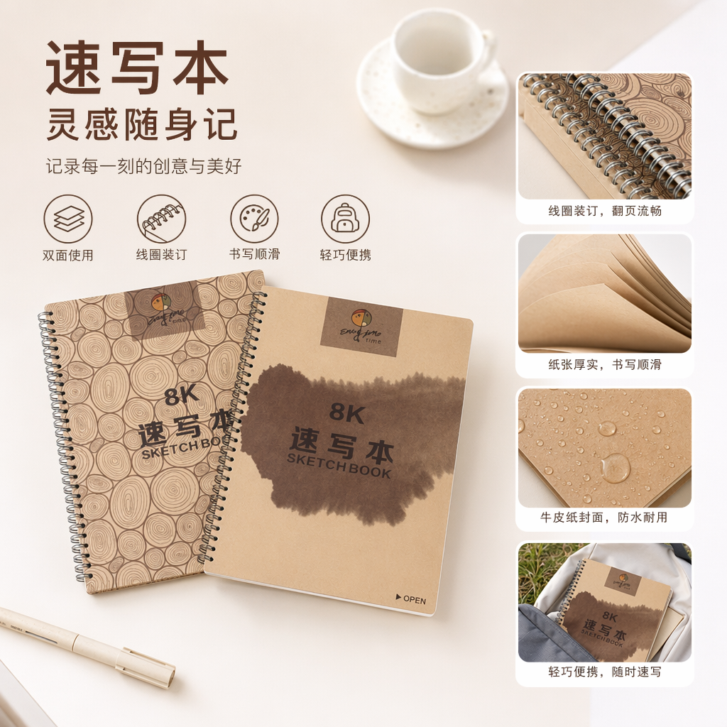 棕色速写本A4加厚素描本80g双面书写便携画本