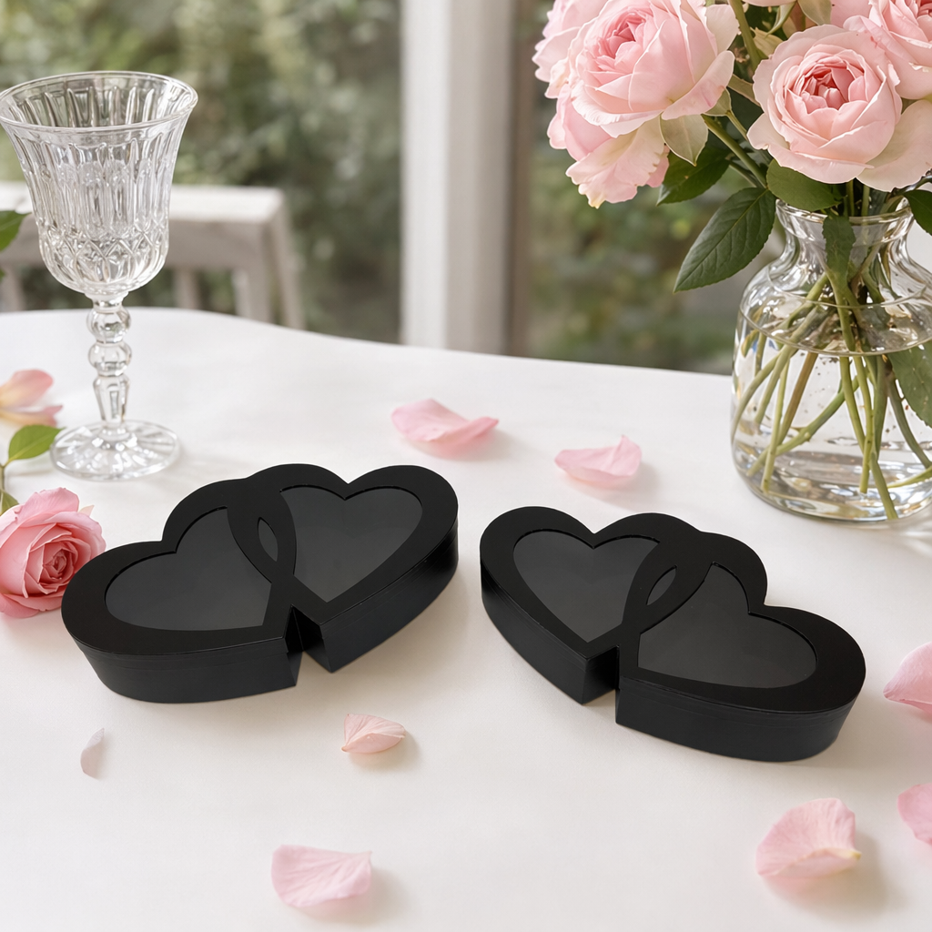 Black heart-shaped gift box made of velvet for festival gifts details Picture