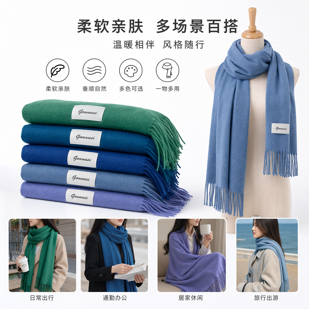 彩色围巾秋冬保暖纯棉针织女士百搭时尚长款