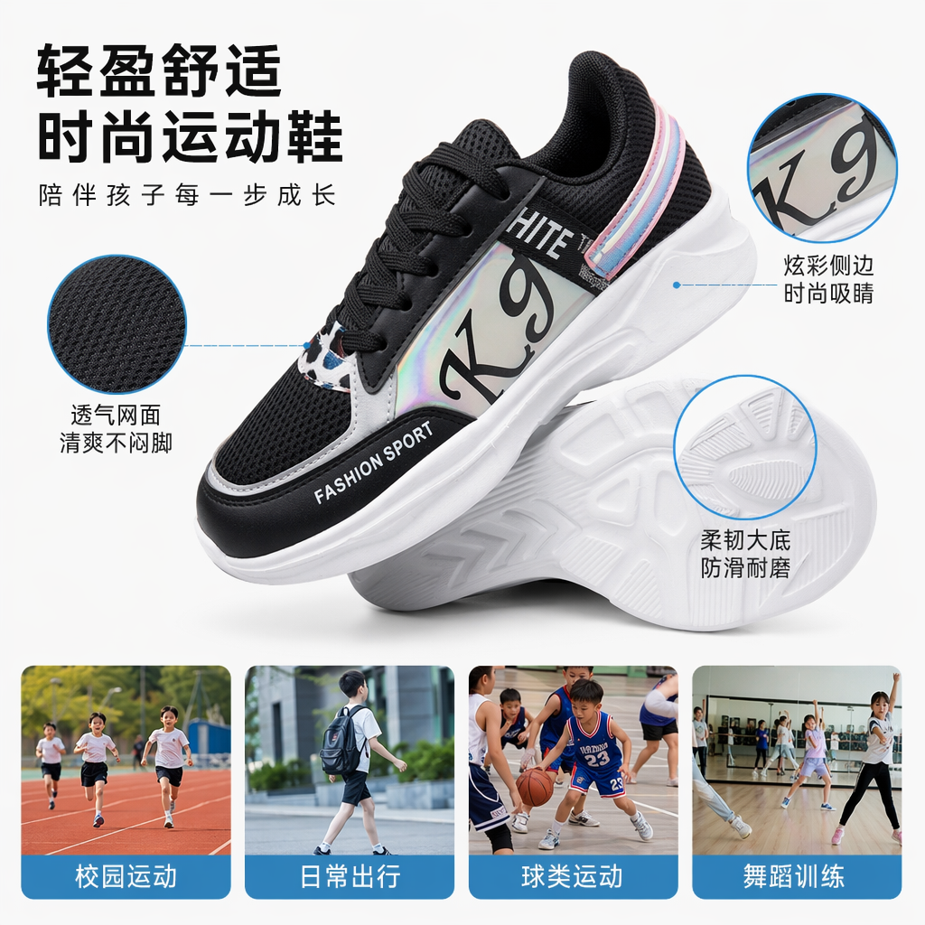 Black sports shoes, breathable and lightweight, men's and women's casual running shoes