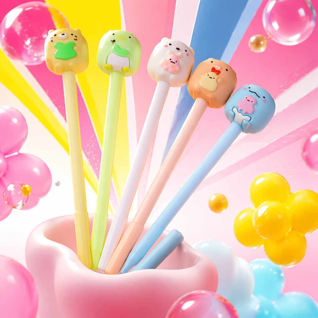Colorful cartoon animal-head-shaped gel pens as creative student stationery for smooth writing Specification image