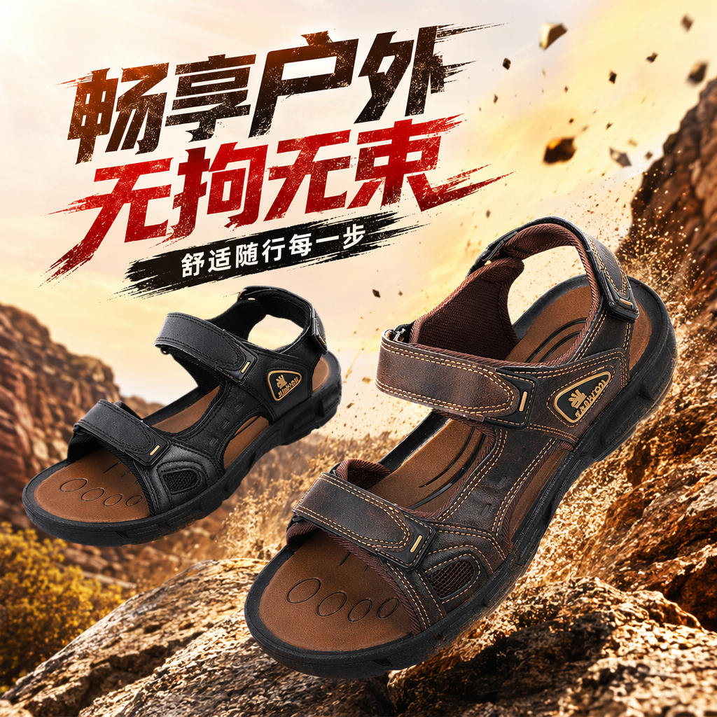 黑色与棕色双色男士凉鞋细节图