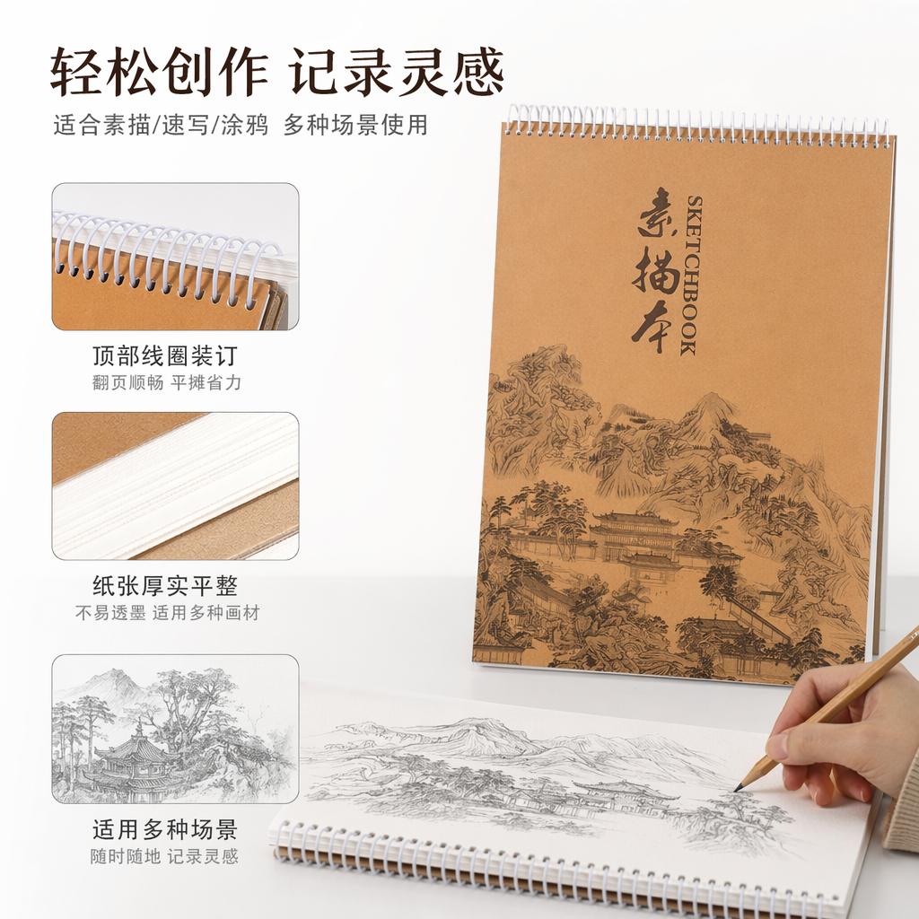 橙色封面传统山水画素描本 SKETCHBOOK