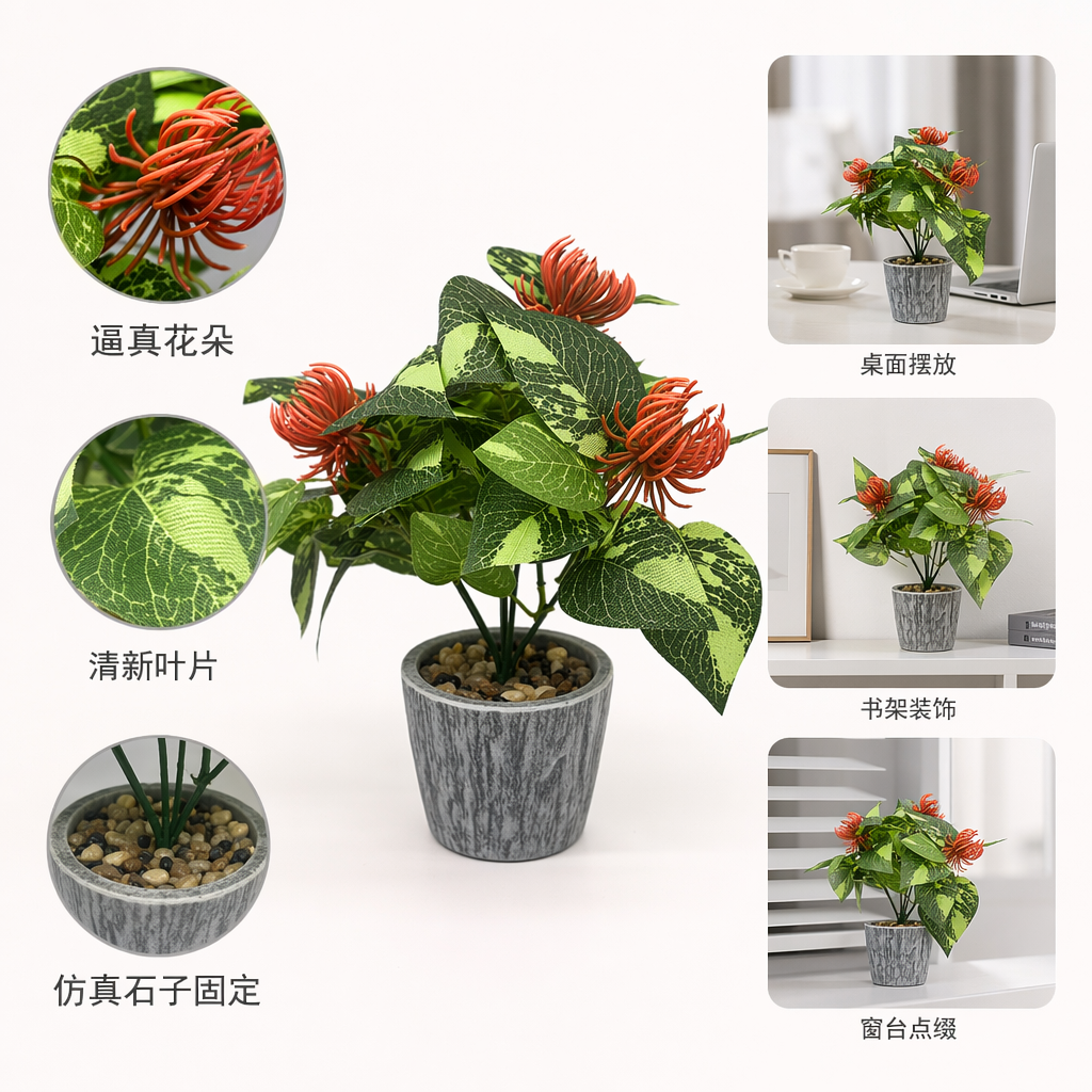 绿叶红花盆栽室内观叶植物客厅阳台装饰花卉