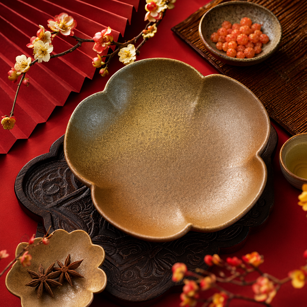 棕色花瓣形陶瓷碗细节图