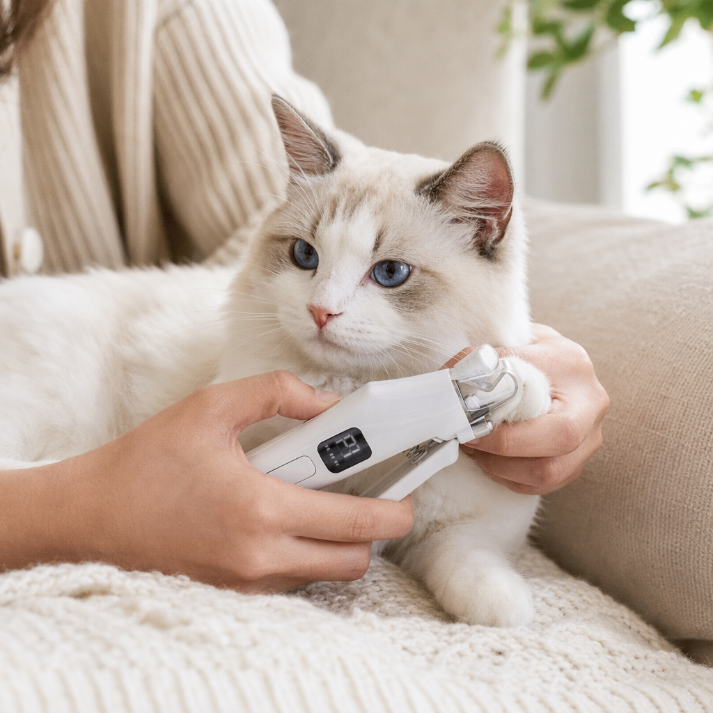 White pet nail clipper for cats, with a safe round head design, is quiet and labor-saving details Picture