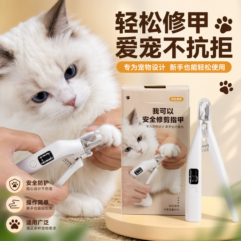 White pet nail clipper for cats, with a safe round head design, is quiet and labor-saving Specification image