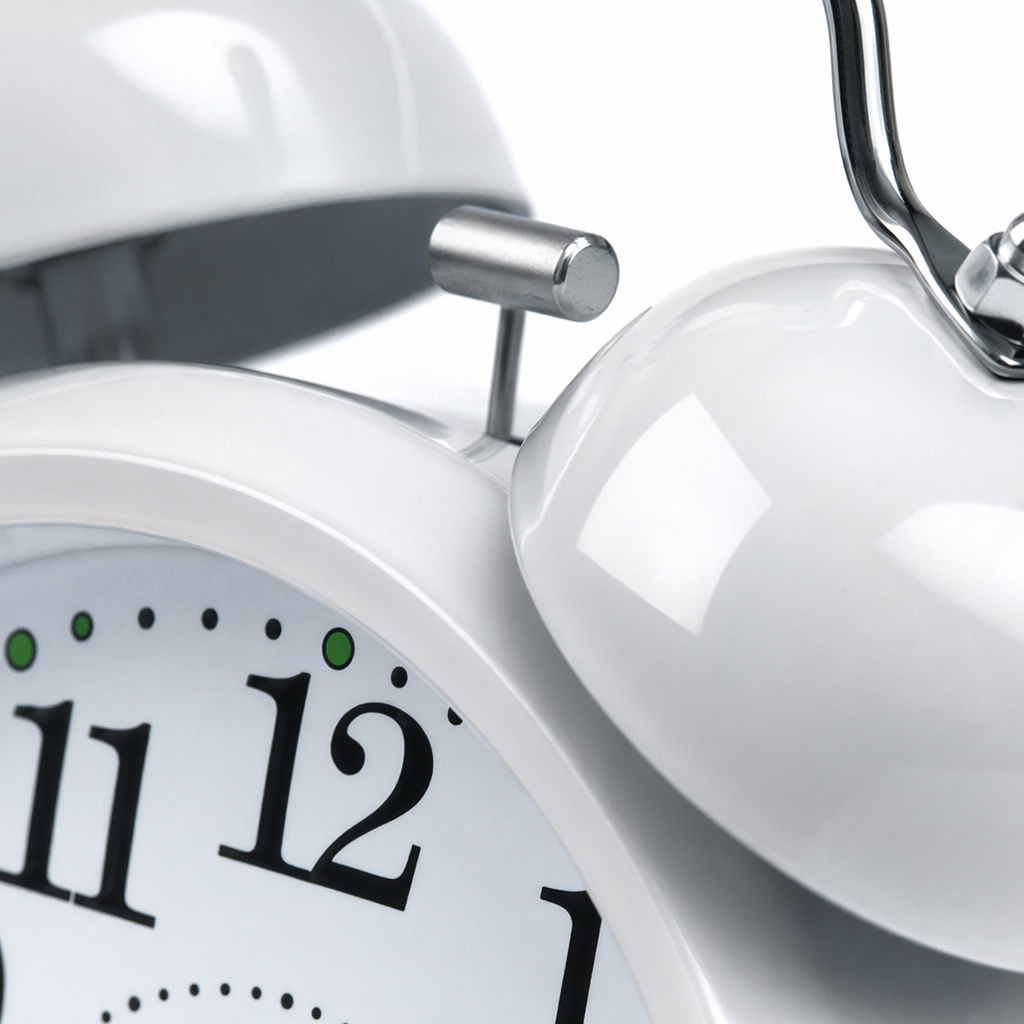 White, simple and silent alarm clock, bedside electronic clock in the bedroom, battery-powered, adjustable ringtone Application Scenario
