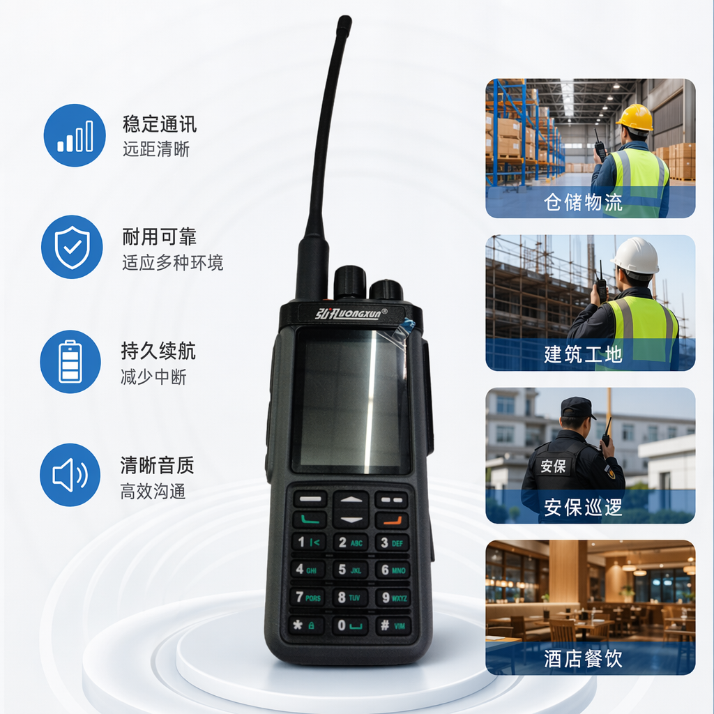 Hongxun DP4801E black walkie-talkie with a metal body, specifically designed for long-distance dual-band communication and outdoor operations