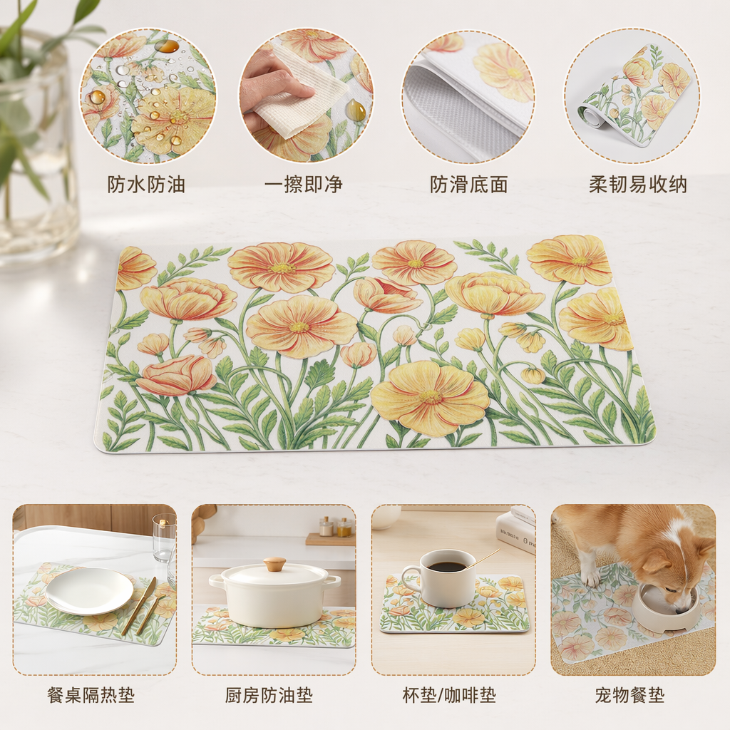 彩色花卉图案防滑垫子 家居客厅卧室地毯