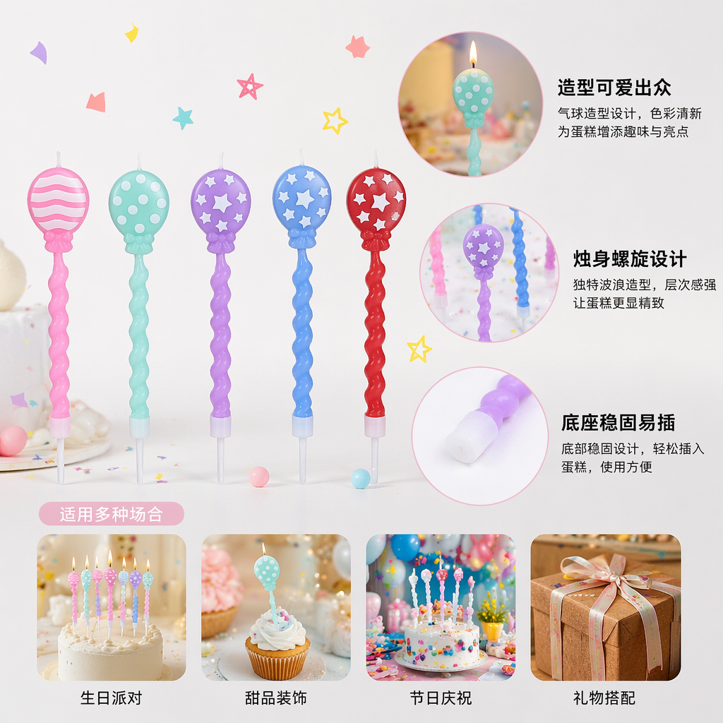 Colorful balloon-shaped candle set, festive party decoration, birthday celebration supplies