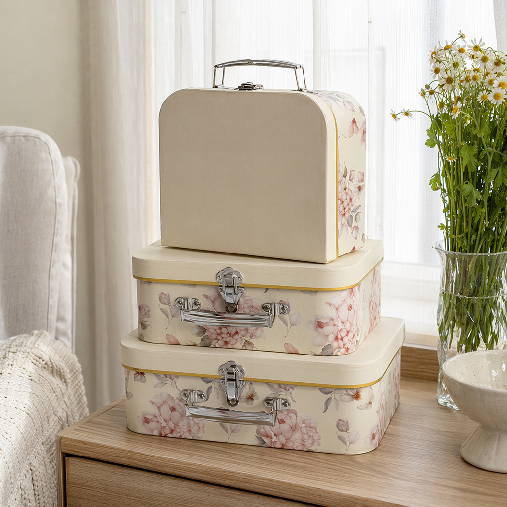 Beige floral pattern luggage stacking set, 20-inch, 24-inch and 28-inch three-piece sets details Picture
