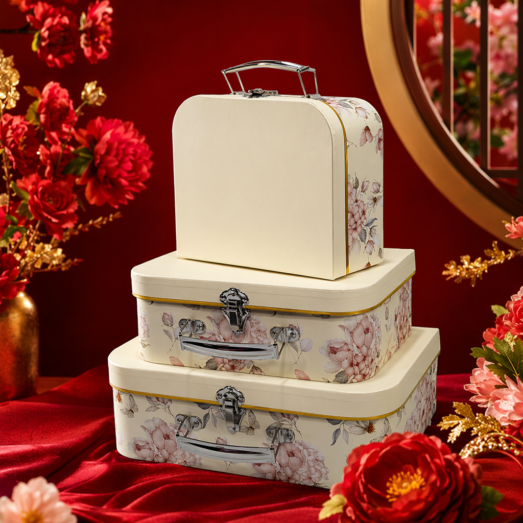Beige floral pattern luggage stacking set, 20-inch, 24-inch and 28-inch three-piece sets Specification image