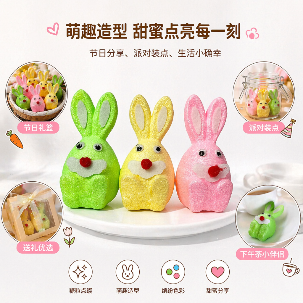 绿色黄色粉色闪粉兔子装饰品