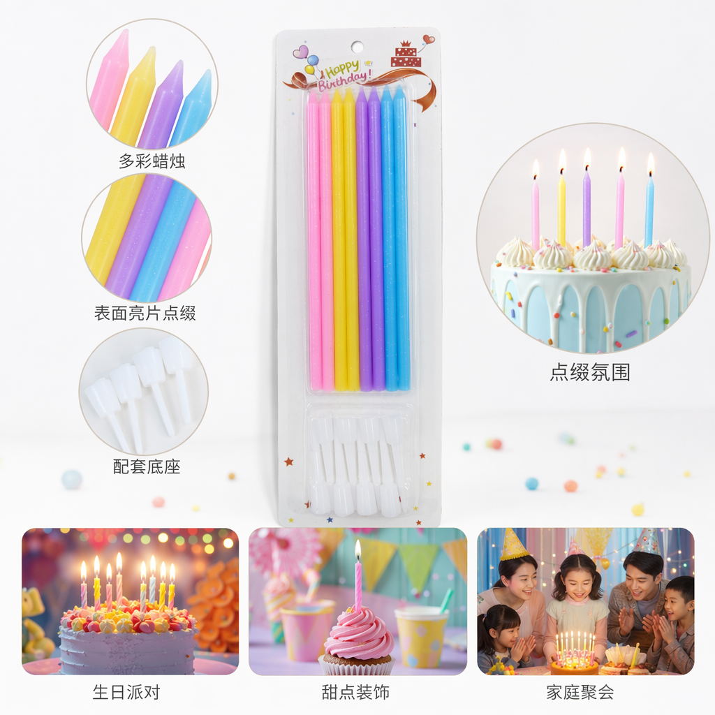 Colorful birthday candles, children's party decoration cake candles, multi-color mixed packaging, safe and non-toxic