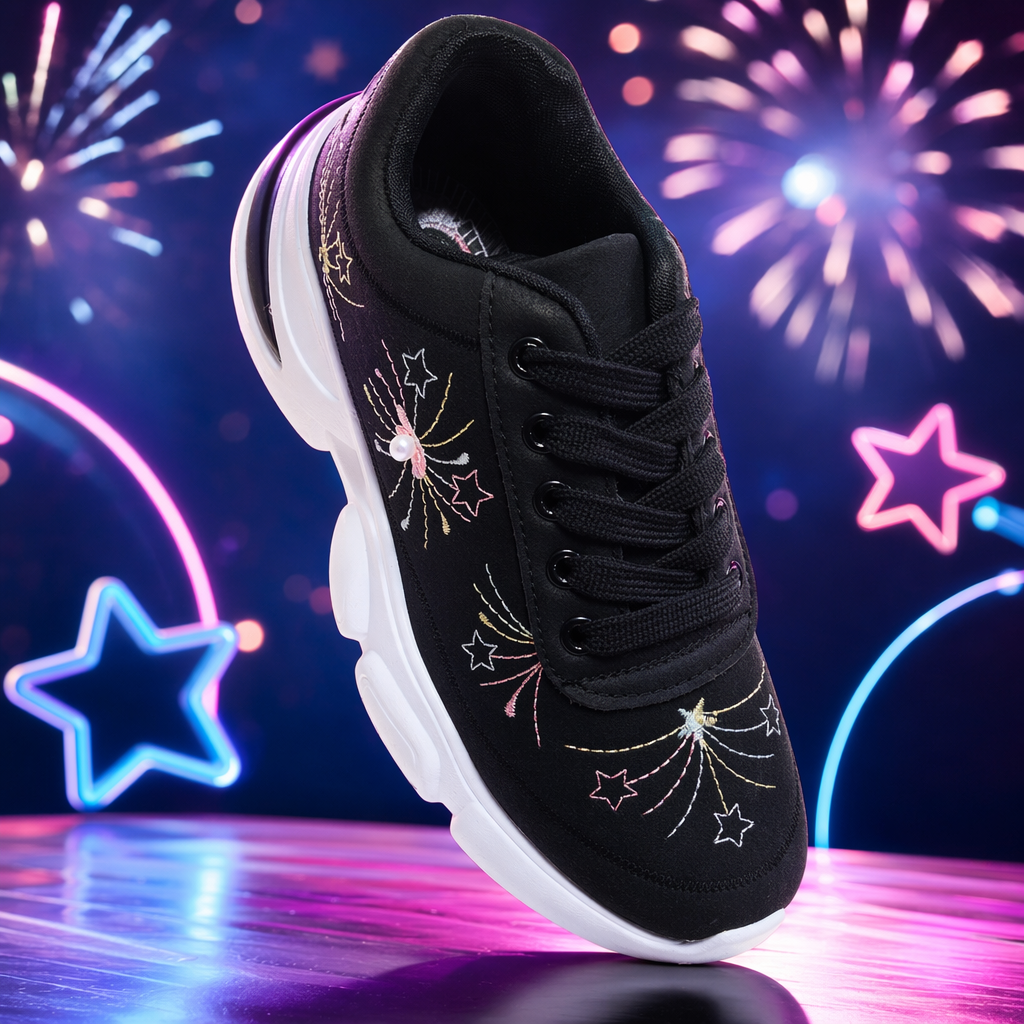 Black embroidered sports shoes are breathable, lightweight, unisex, casual and versatile Specification image