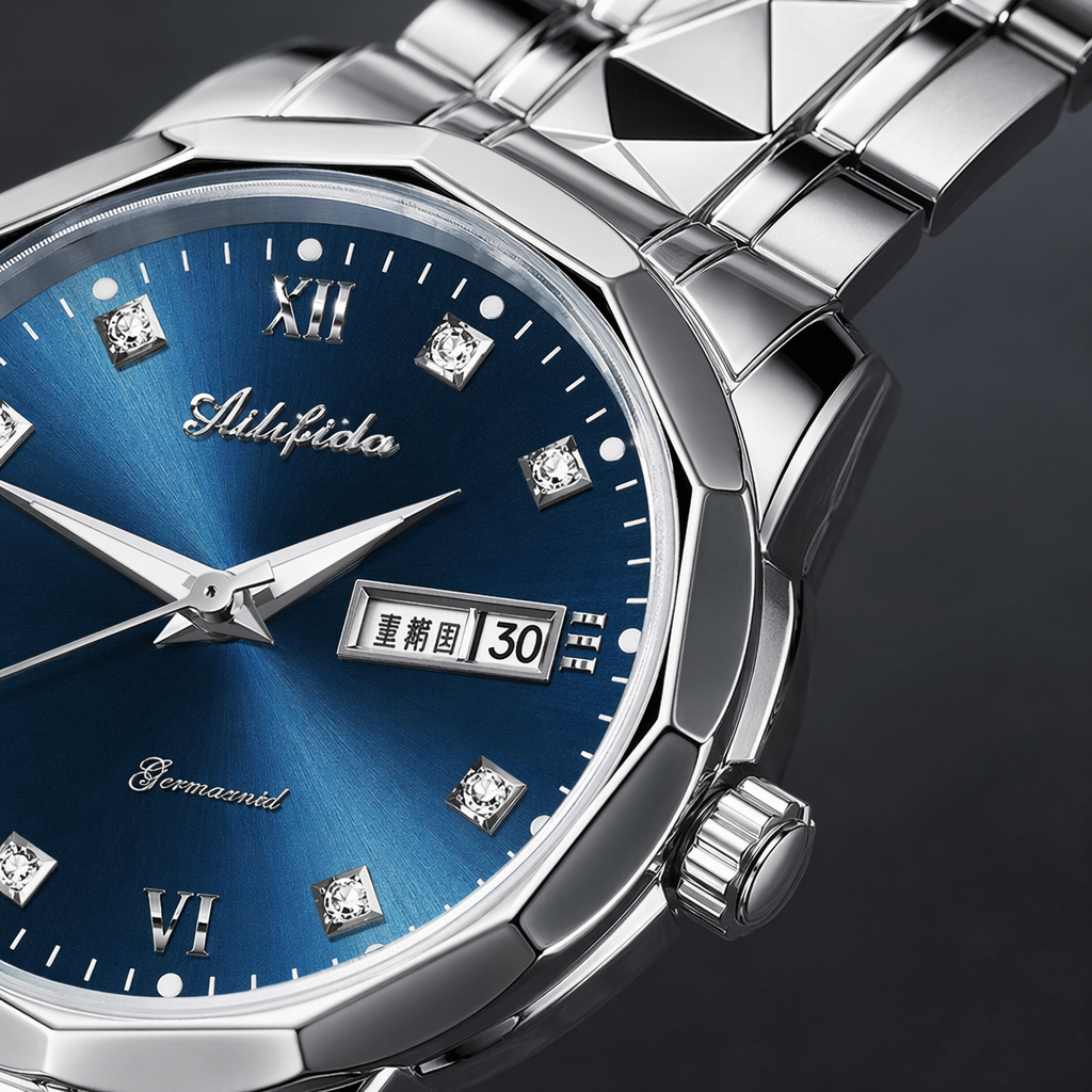 Ladies' quartz watch with a blue dial and a silver metal strap Application Scenario