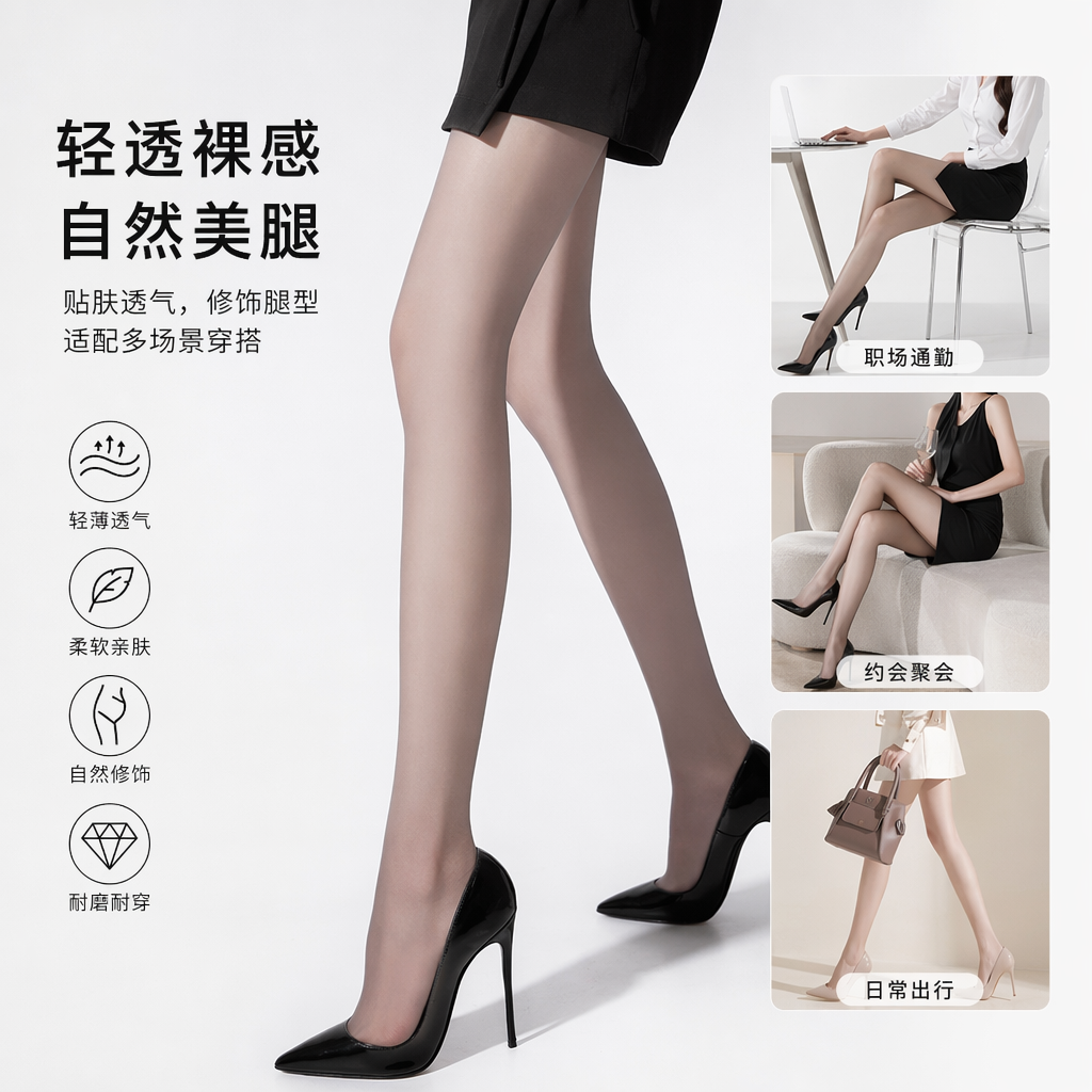 黑色高跟鞋配透明丝袜女性显腿长穿搭