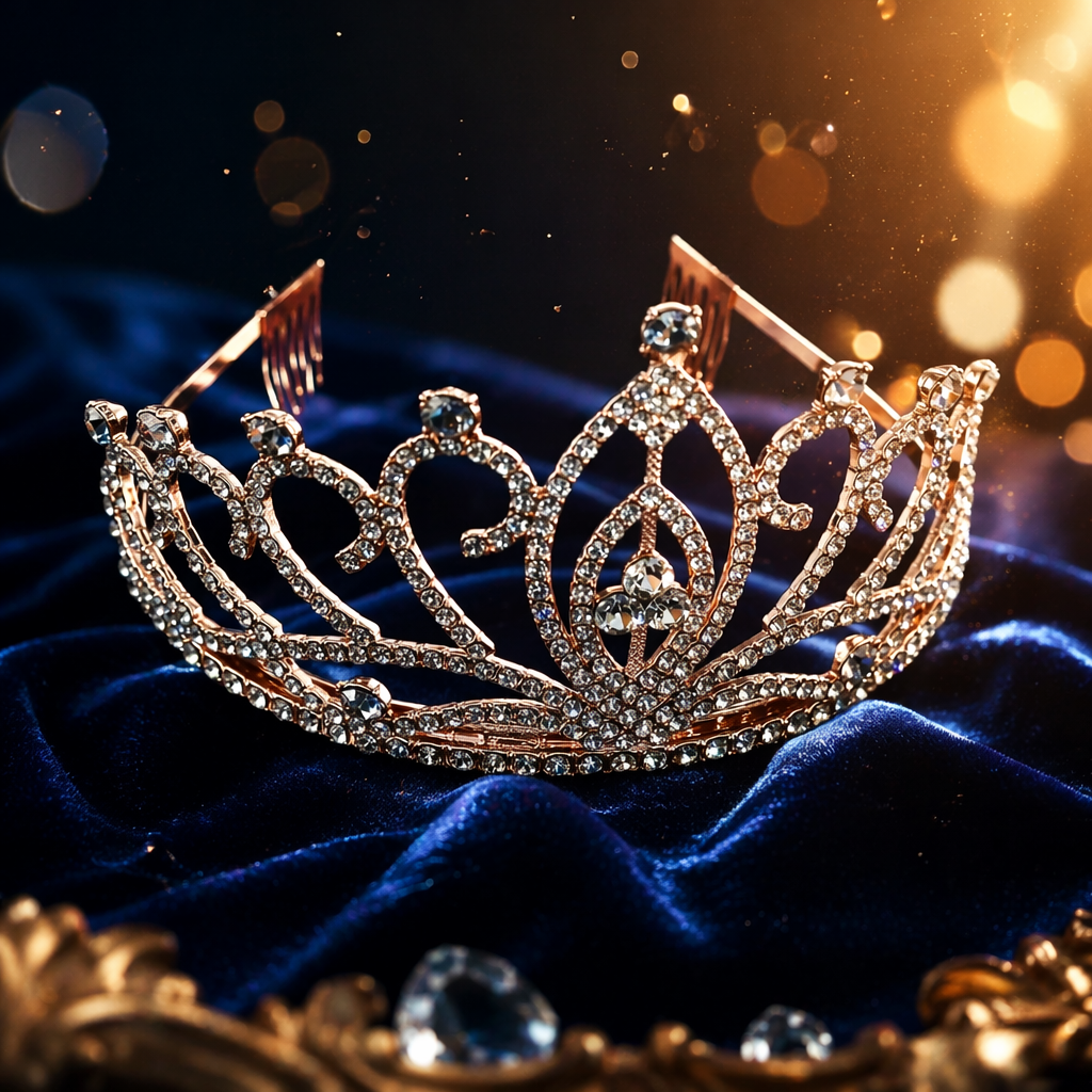 Rose gold diamond-encrusted crown headwear for brides' wedding accessories Specification image