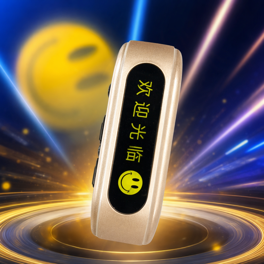 耳夹式对讲机928金色迎宾立牌 亚克力材质 黑底黄字欢迎光临带笑脸图案细节图