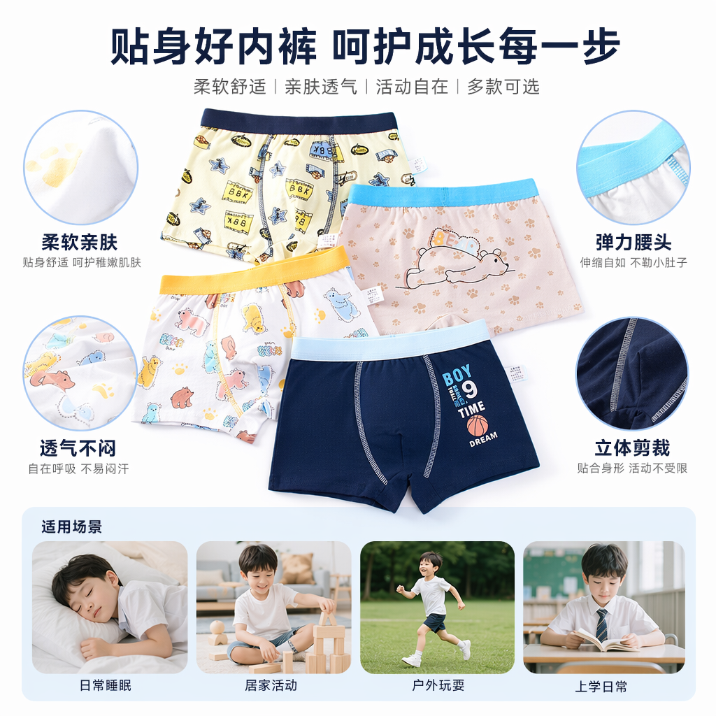 彩色儿童内裤组合纯棉舒适吸汗透气多色可选