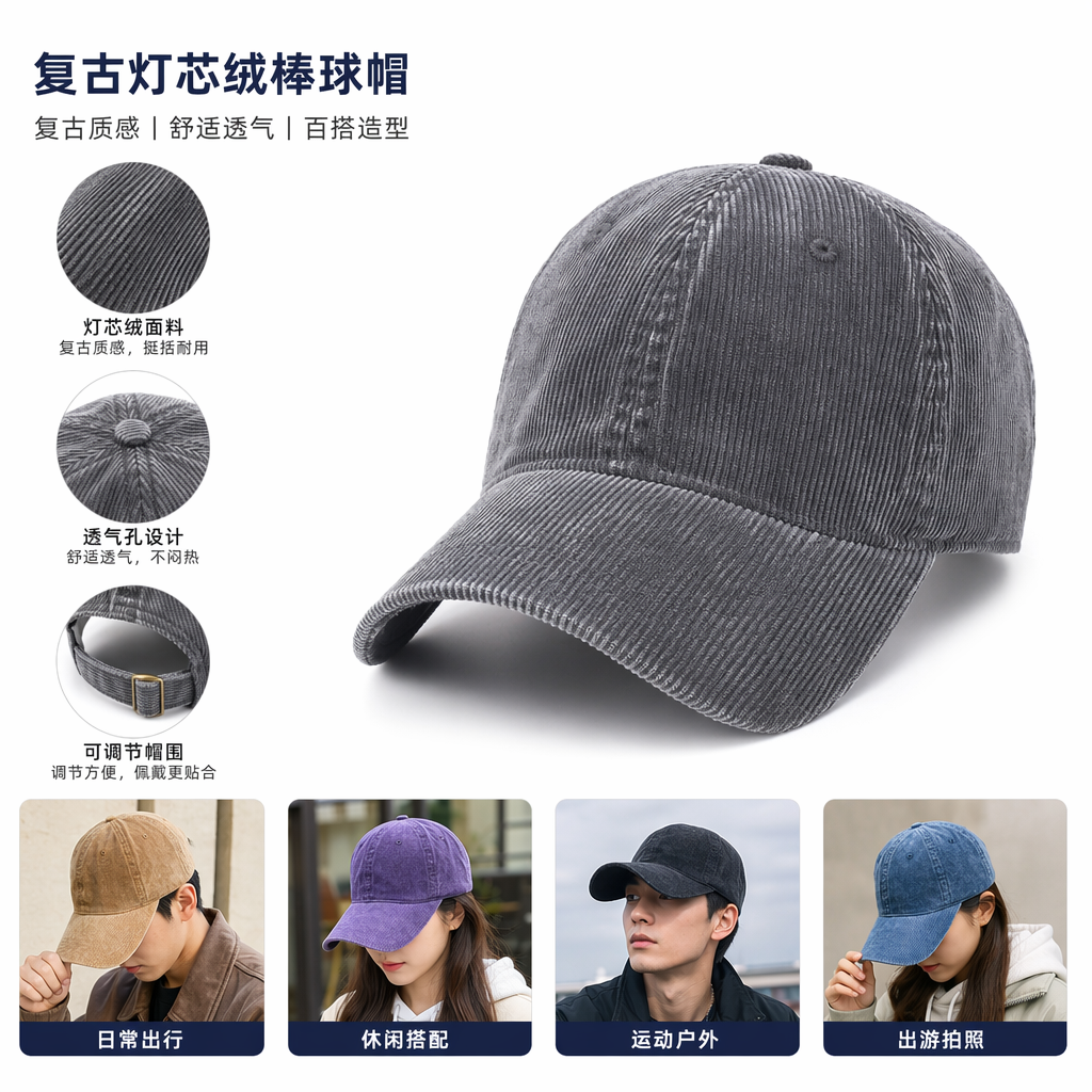 彩色灯芯绒棒球帽 时尚百搭休闲遮阳帽