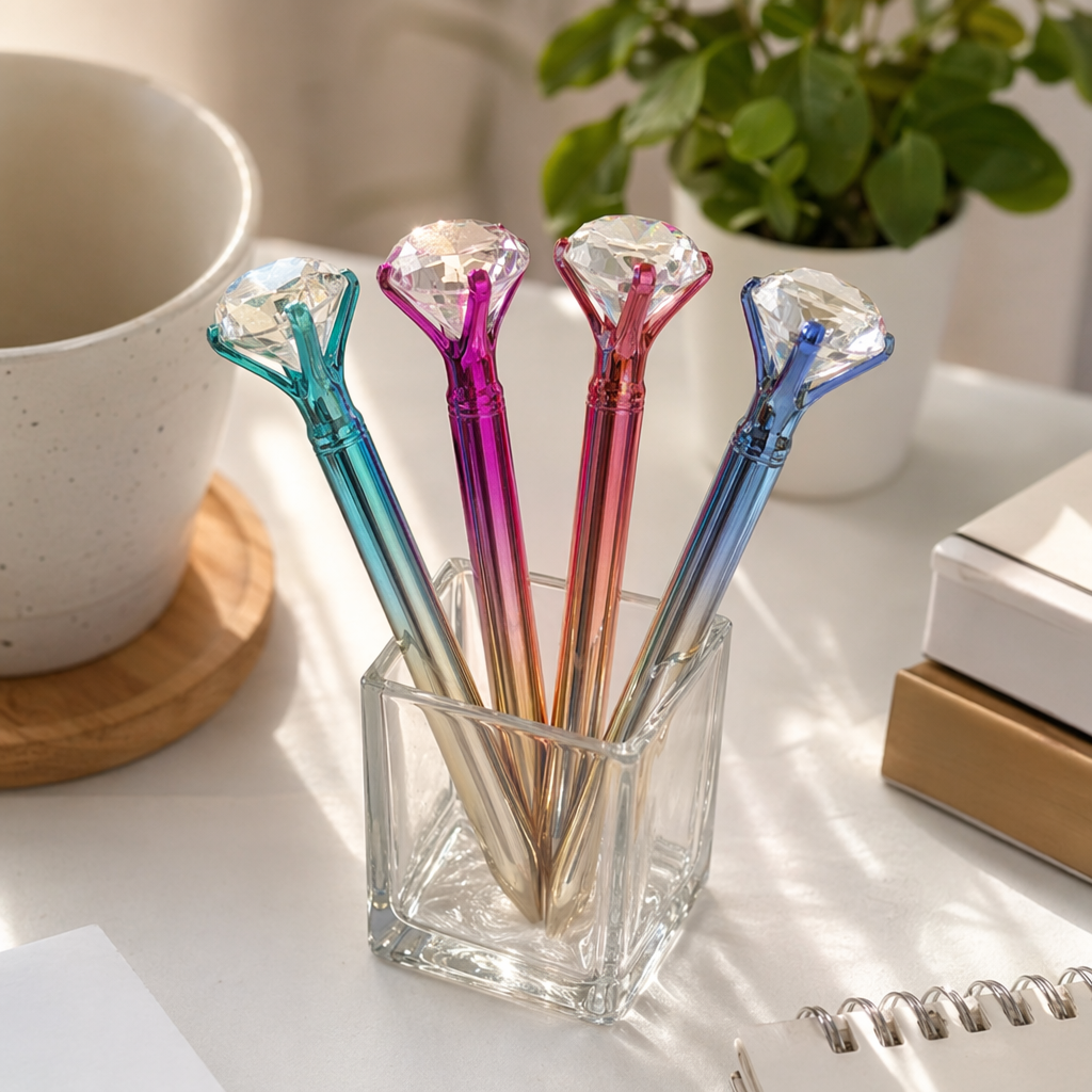 Colored diamond pen cap, metallic texture, smooth writing, suitable for students and office use details Picture