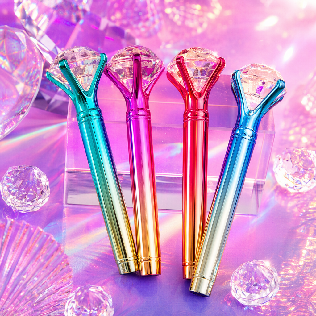 Colored diamond pen cap, metallic texture, smooth writing, suitable for students and office use Specification image