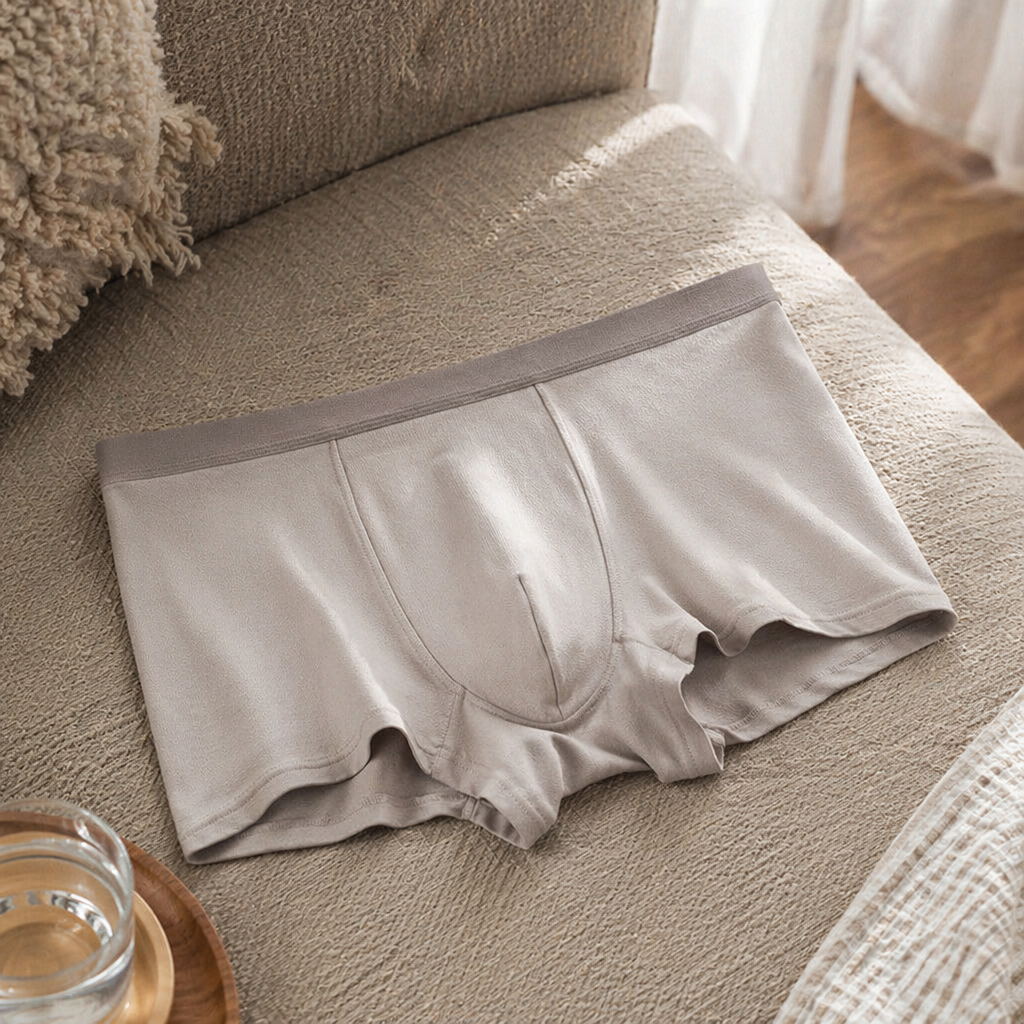 Light grey pure cotton men's underwear is comfortable, breathable, seamless and has flat corners at the four corners details Picture