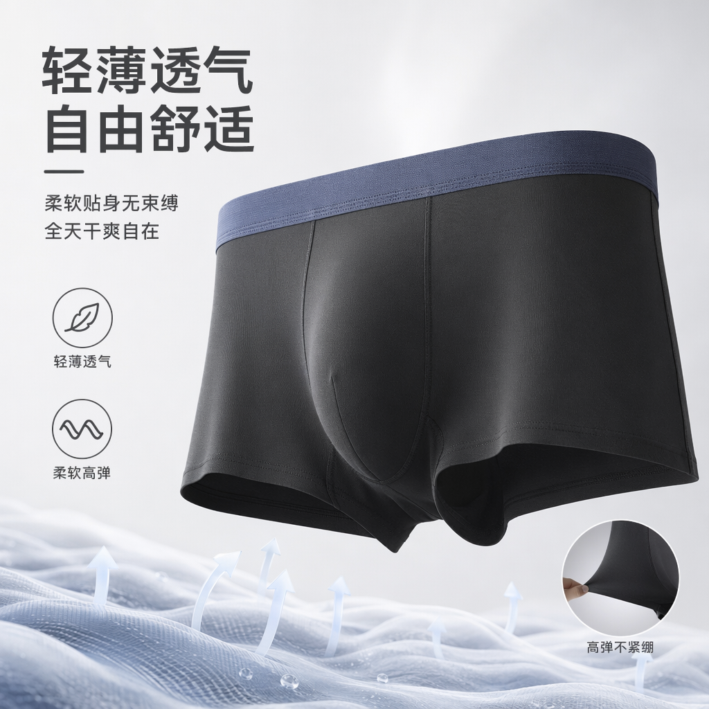 Black pure cotton underwear for men, basic style, skin-friendly, soft, seamless and close-fitting