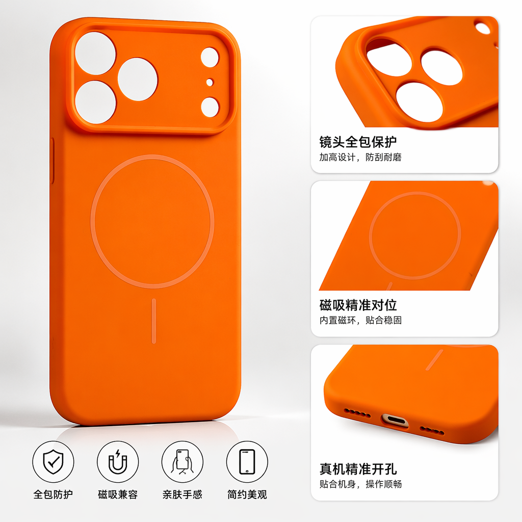 橙色手机壳 适用苹果华为小米通用防摔硅胶软壳