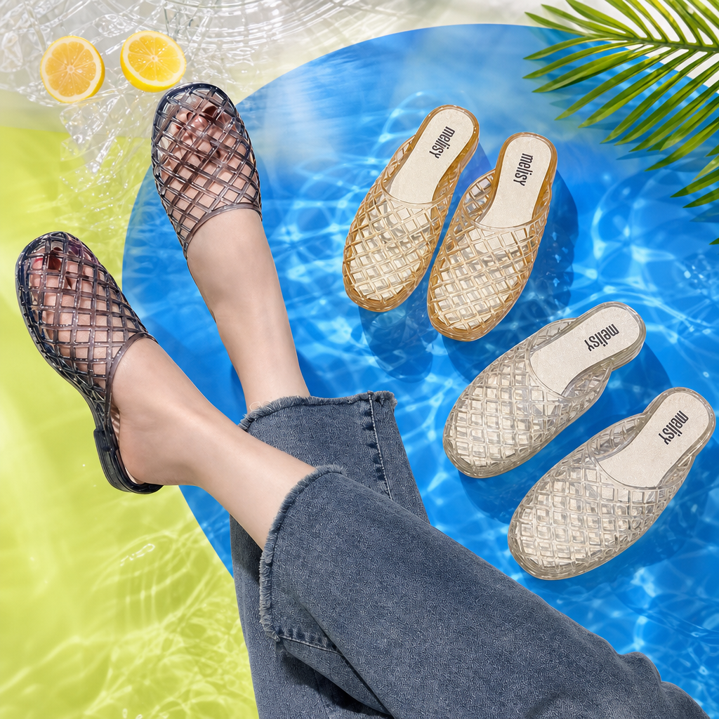 Transparent grid flip-flops for women, summer breathable and anti-slip soft-soled casual beach shoes Specification image