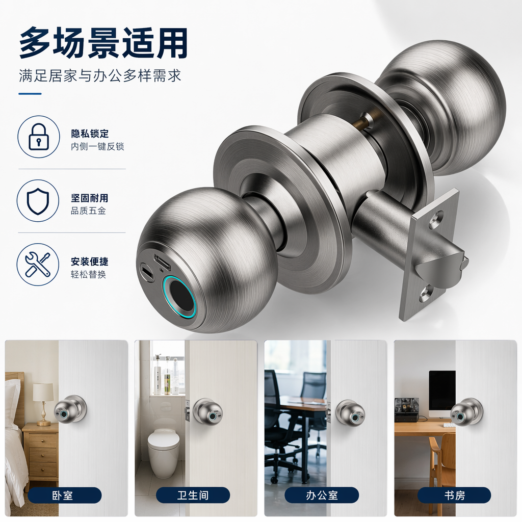 银色智能门锁家用指纹密码锁防盗电子锁