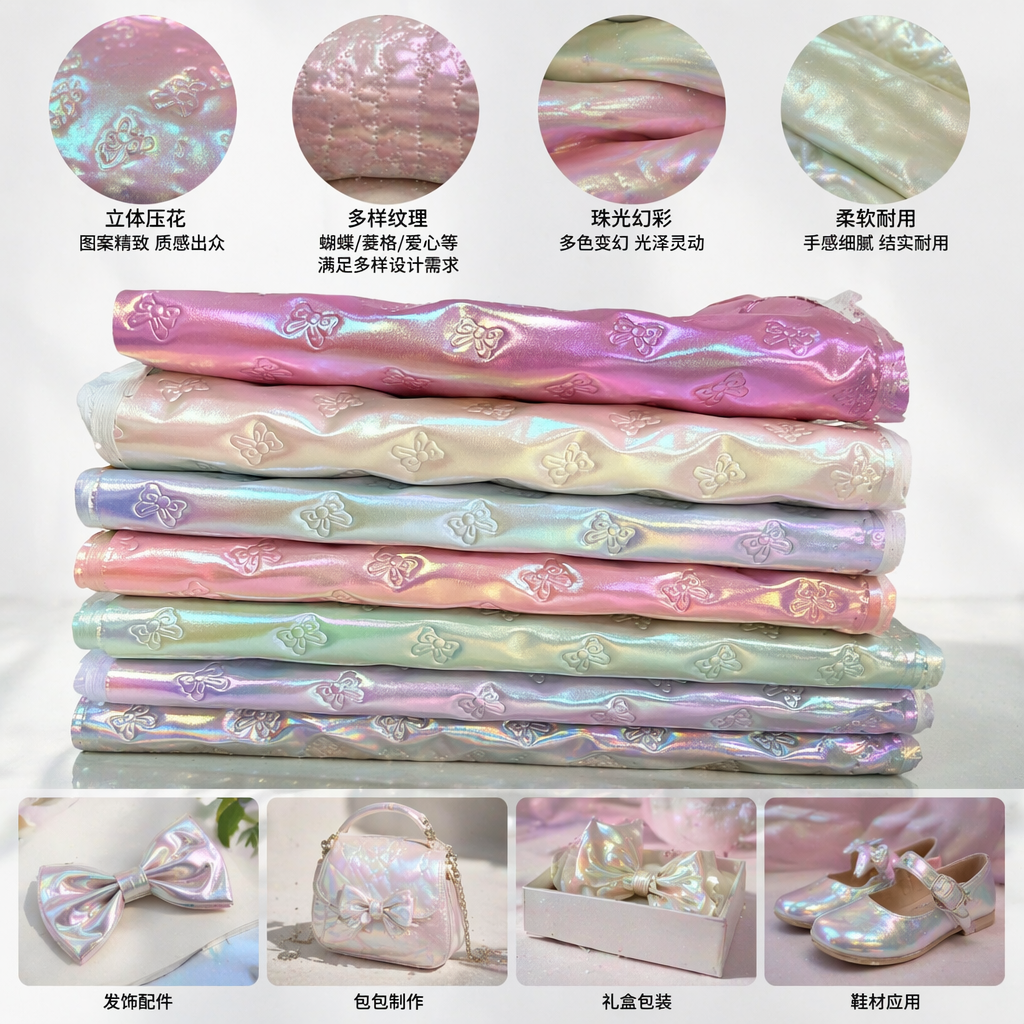 彩虹色蝴蝶压花布料 家纺服装手工DIY面料
