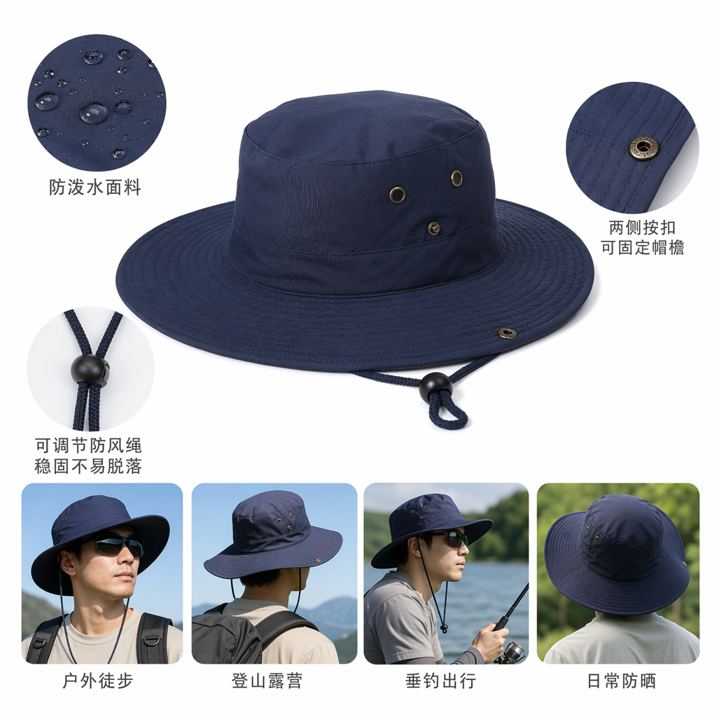 五色不同颜色宽檐遮阳帽 女士防晒渔夫帽可调节透气夏季帽