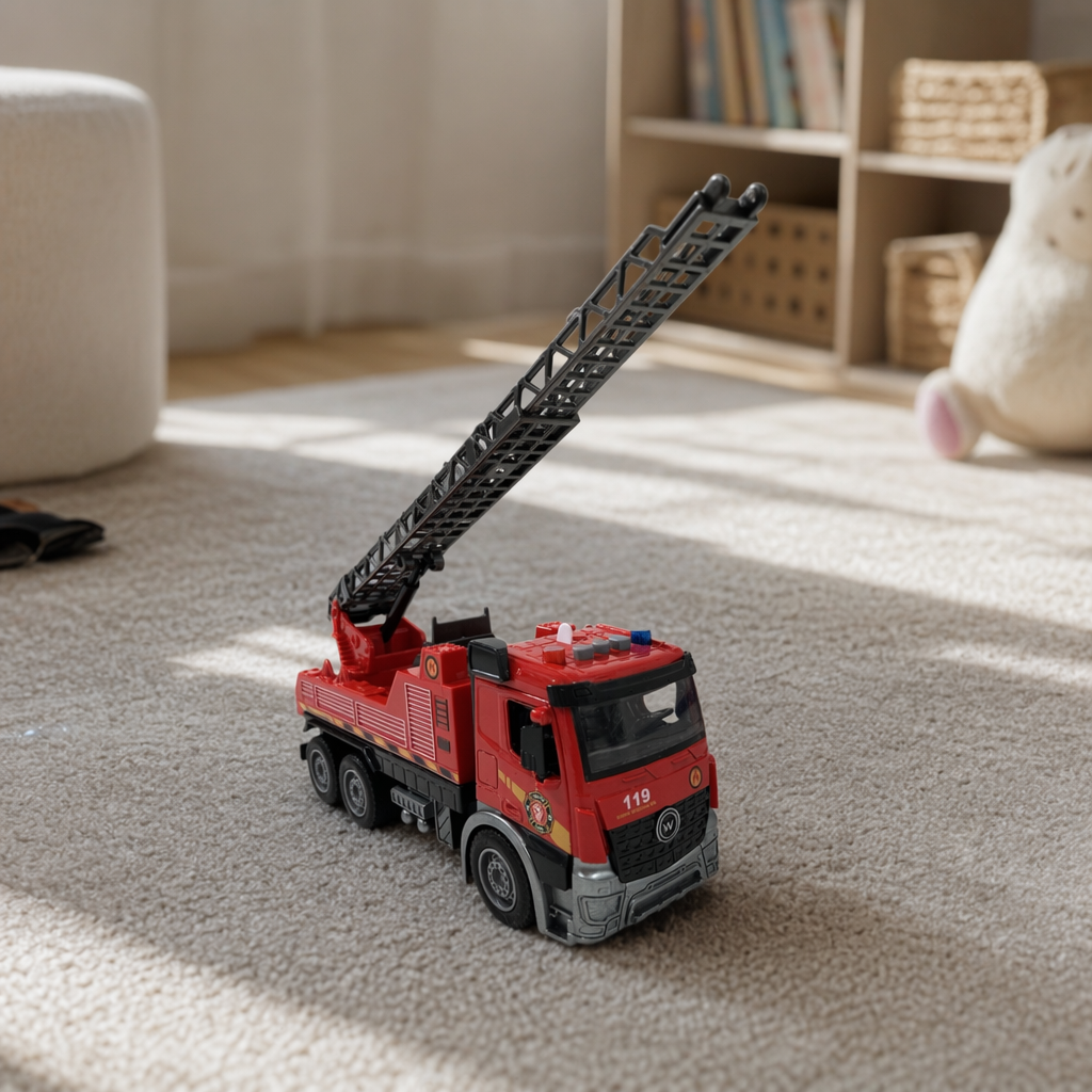 The red fire engine alloy children's toy can be dragged and make sounds details Picture