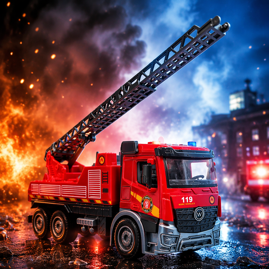 The red fire engine alloy children's toy can be dragged and make sounds Specification image