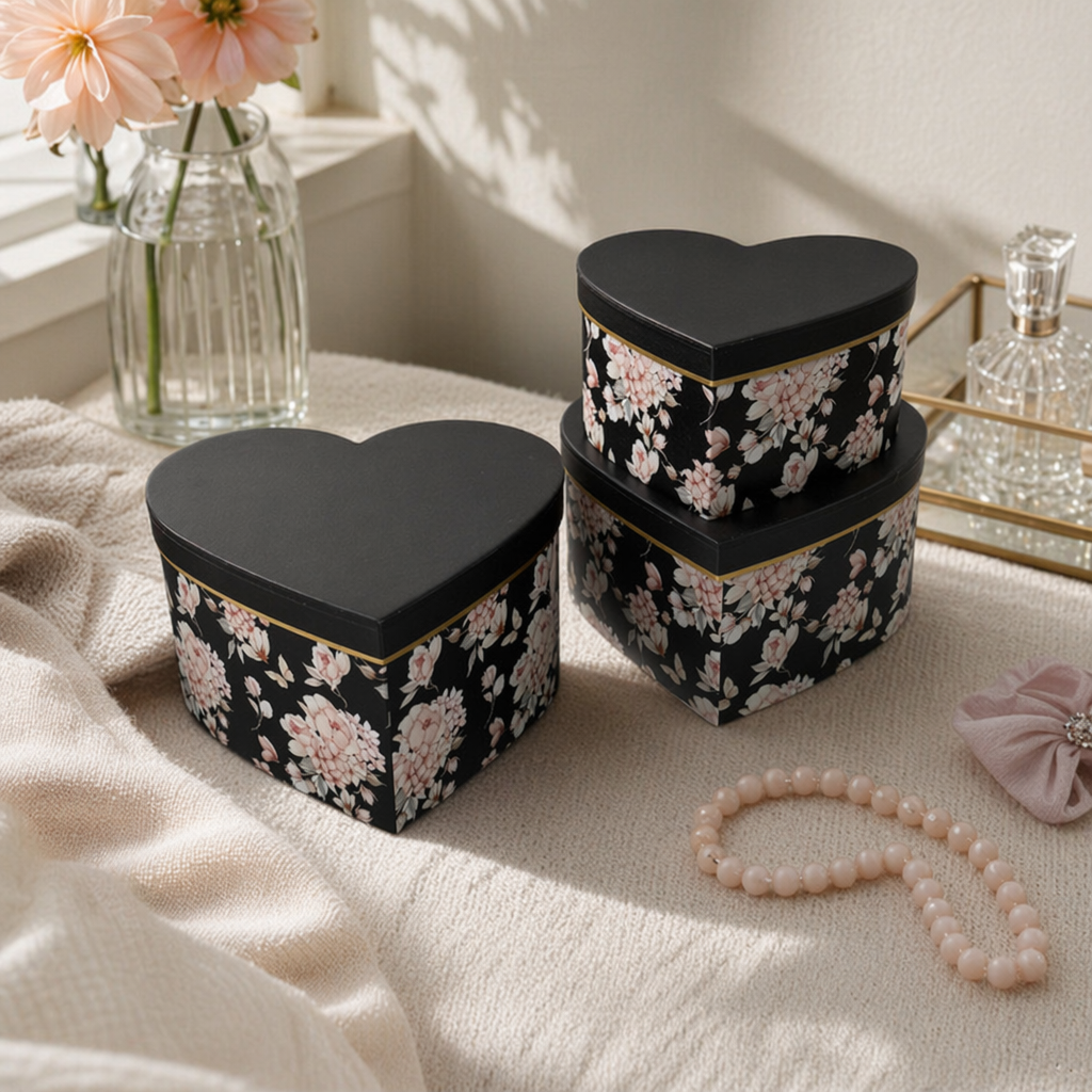 A fashionable and simple wedding proposal decoration gift box with a black heart-shaped flower box details Picture