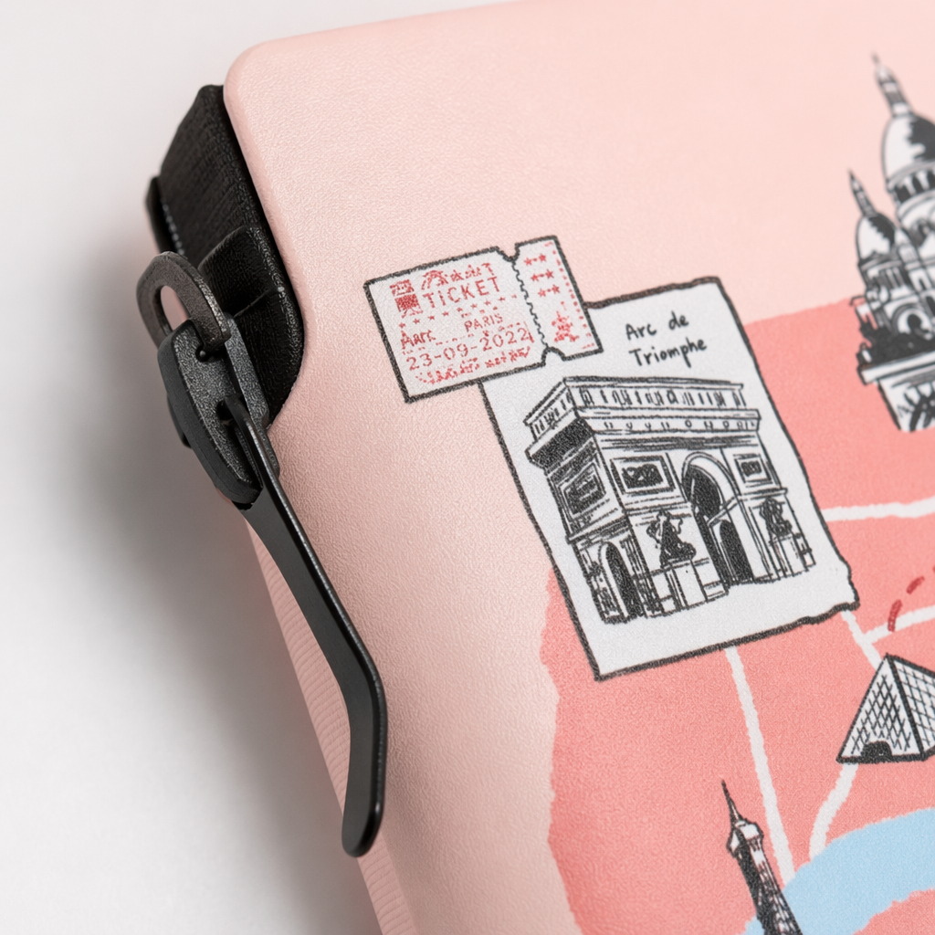 A pink Paris-themed notebook with a white keyboard is simple and artistic for students Application Scenario