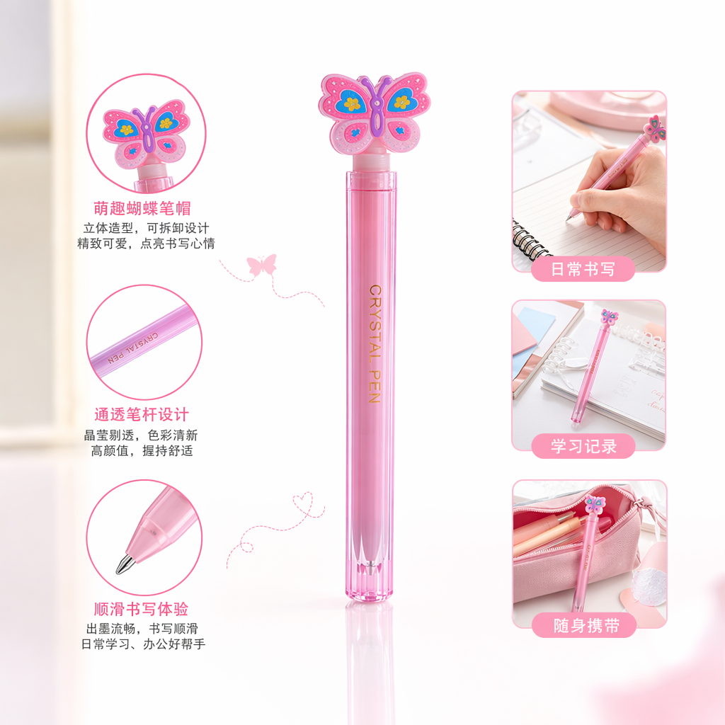 Colorful butterfly-shaped crystal pen creative office stationery for students