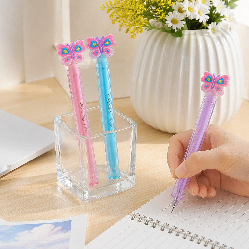 Colorful butterfly-shaped crystal pen creative office stationery for students details Picture