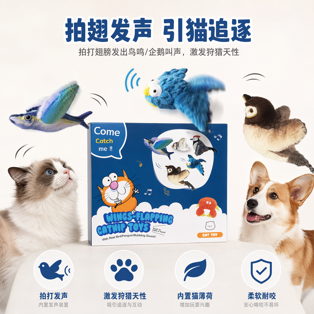 The wing-flapping sound simulation bird pet toy, cat toy, and dog toy can also be used